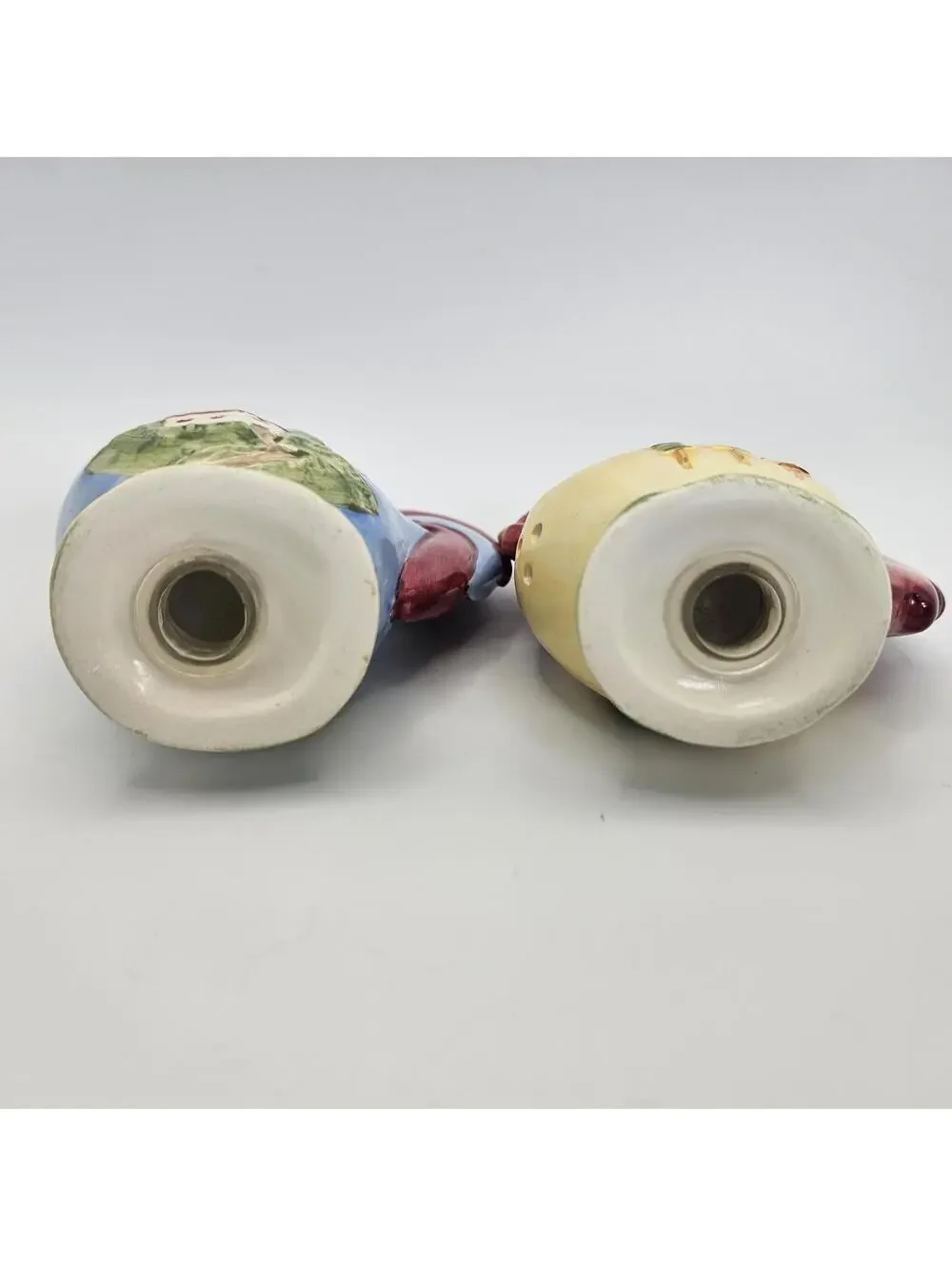 Russ Chicken And Rooster Salt and Pepper Shakers with Underplate Hand Painted